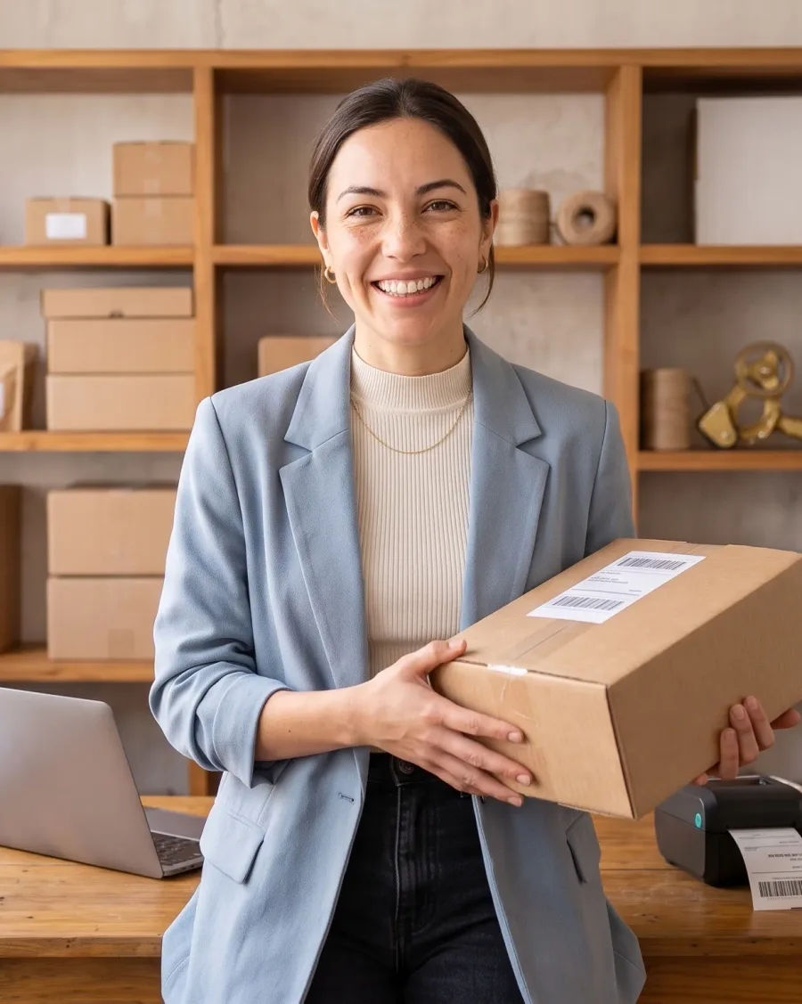 Emprendedora gestionando los pedidos de su tienda en línea