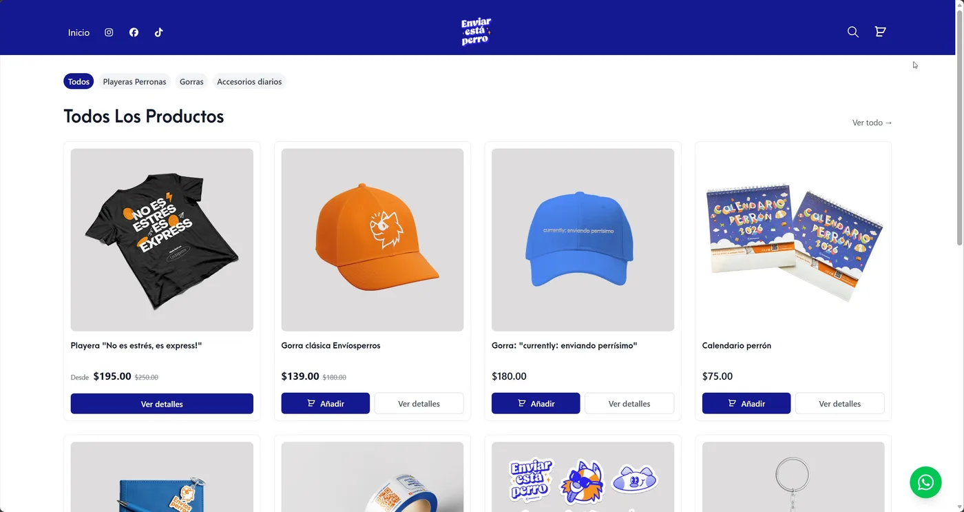 Tienda en línea creada con Monky, con su catálogo de productos